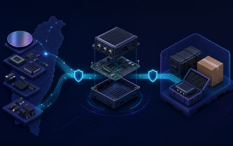 從台灣關鍵零組件取得、工程整合到安全供應的流程示意